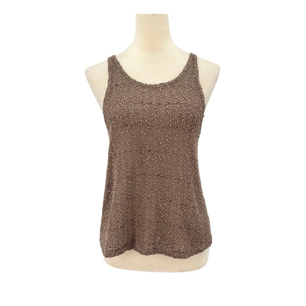 Wet Seal Y2K Brown Sequin Emellished Popcorn Knit Round Neck Racerback Tank Top